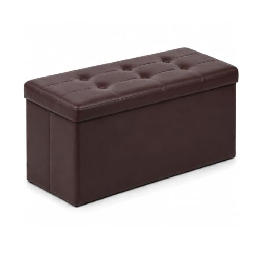 Brown Leather ALASDO storage ottoman, 30"D x 15"W x 15"H, image 1