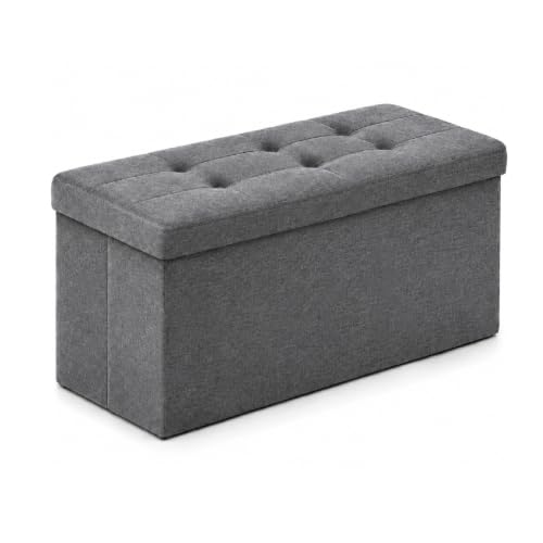 Grey Leather ALASDO storage ottoman, 30"D x 15"W x 15"H, image 1