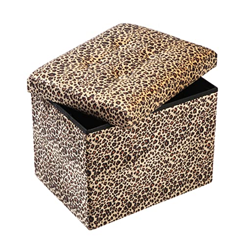 Leopard Print ALASDO foldable storage ottoman, 13"D x 17"W x 13"H