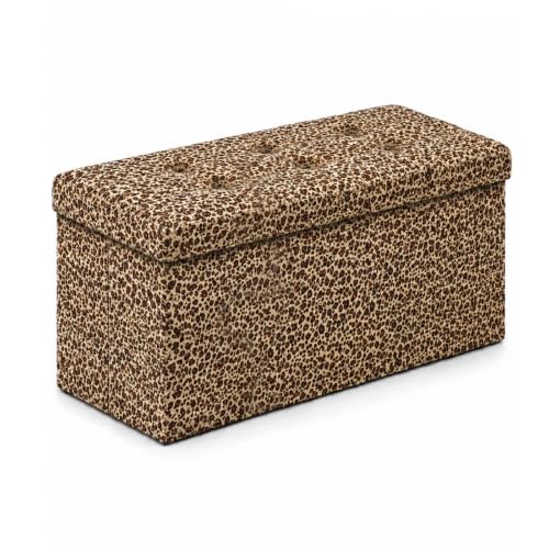 Leopard Print Leather ALASDO storage ottoman, 30"D x 15"W x 15"H, image 1