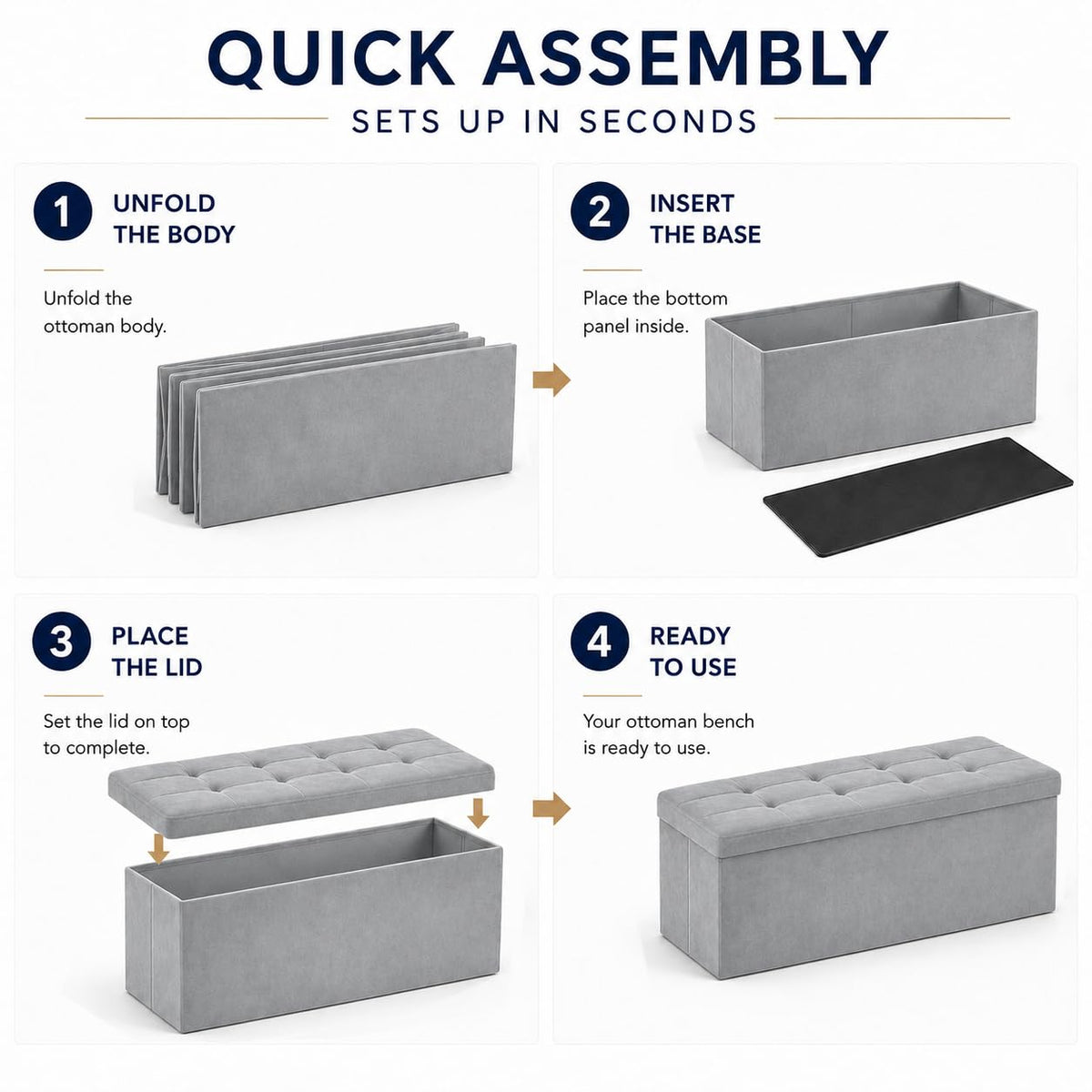 Dark Gray Velvet ALASDO storage ottoman, 15"D x 43"W x 15"H, image 5