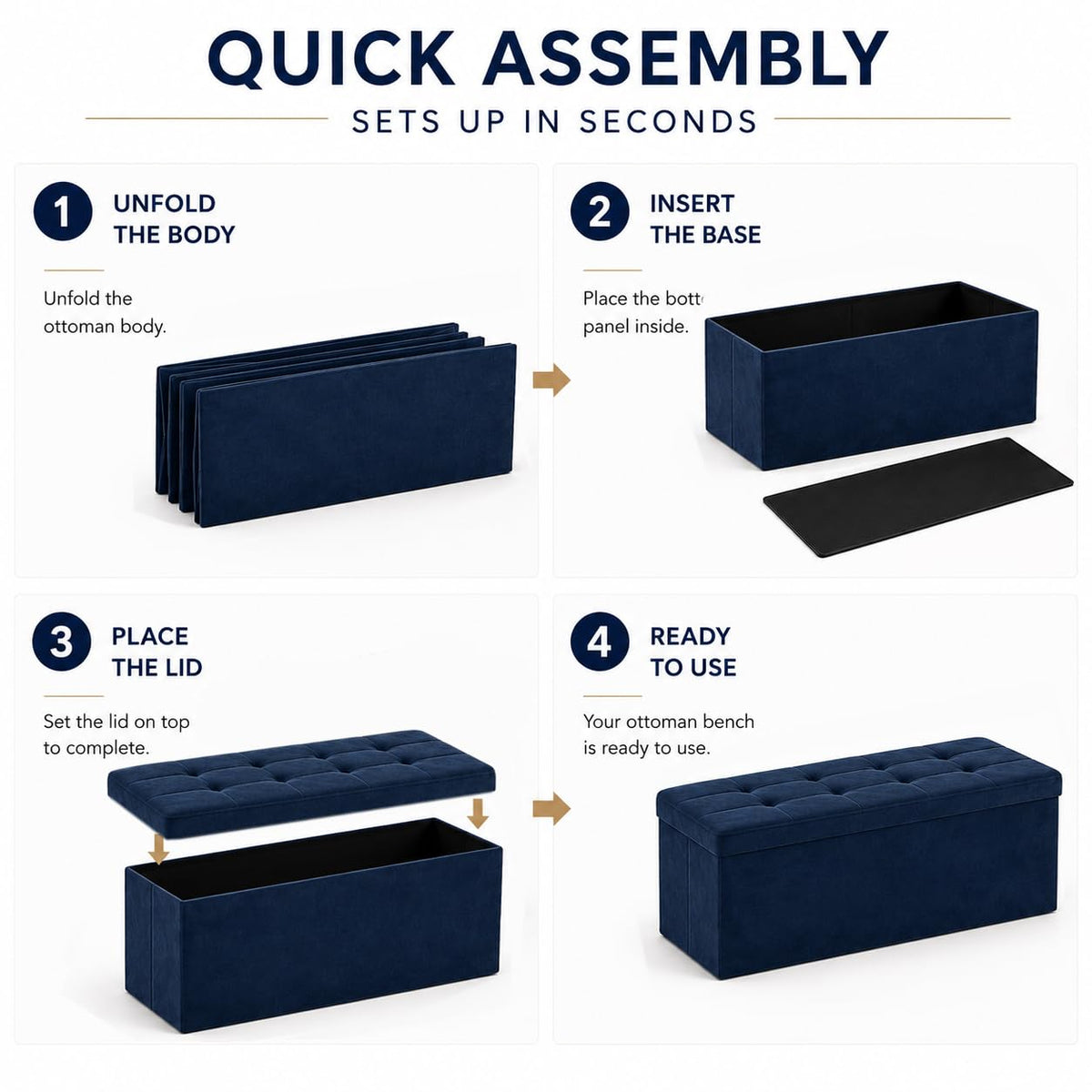 Navy Blue Velvet ALASDO storage ottoman, 15"D x 43"W x 15"H, image 5