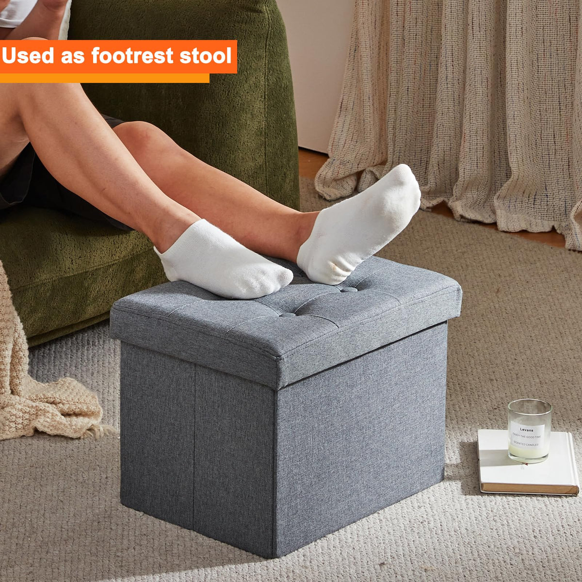 Grey ALASDO storage ottoman, 13"D x 17"W x 13"H, image 6