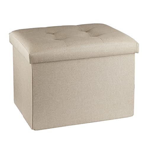 Beige ALASDO foldable storage ottoman, 13"D x 17"W x 13"H