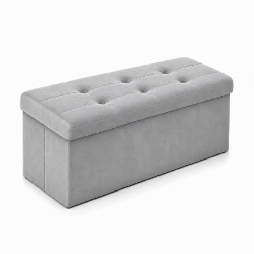 Dark Gray Velvet ALASDO storage ottoman, 15"D x 30"W x 15"H, image 1