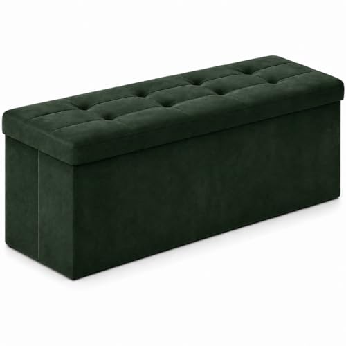 Dark Green Velvet ALASDO storage ottoman, 15"D x 43"W x 15"H, image 1