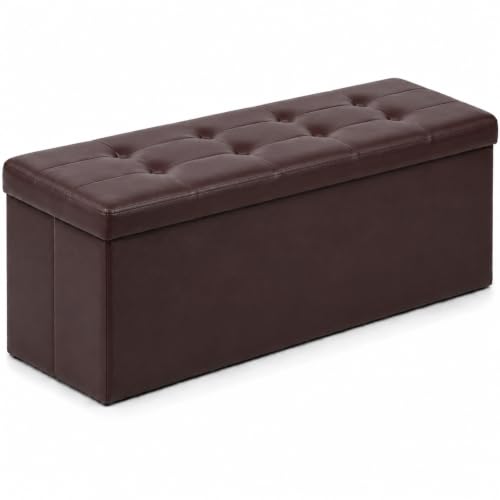 Brown Leather ALASDO storage ottoman, 43"D x 15"W x 15"H, image 1