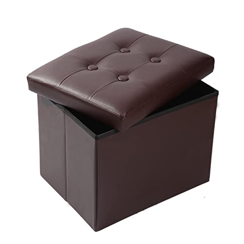 Brown Leather ALASDO foldable storage ottoman, 43"D x 15"W x 15"H