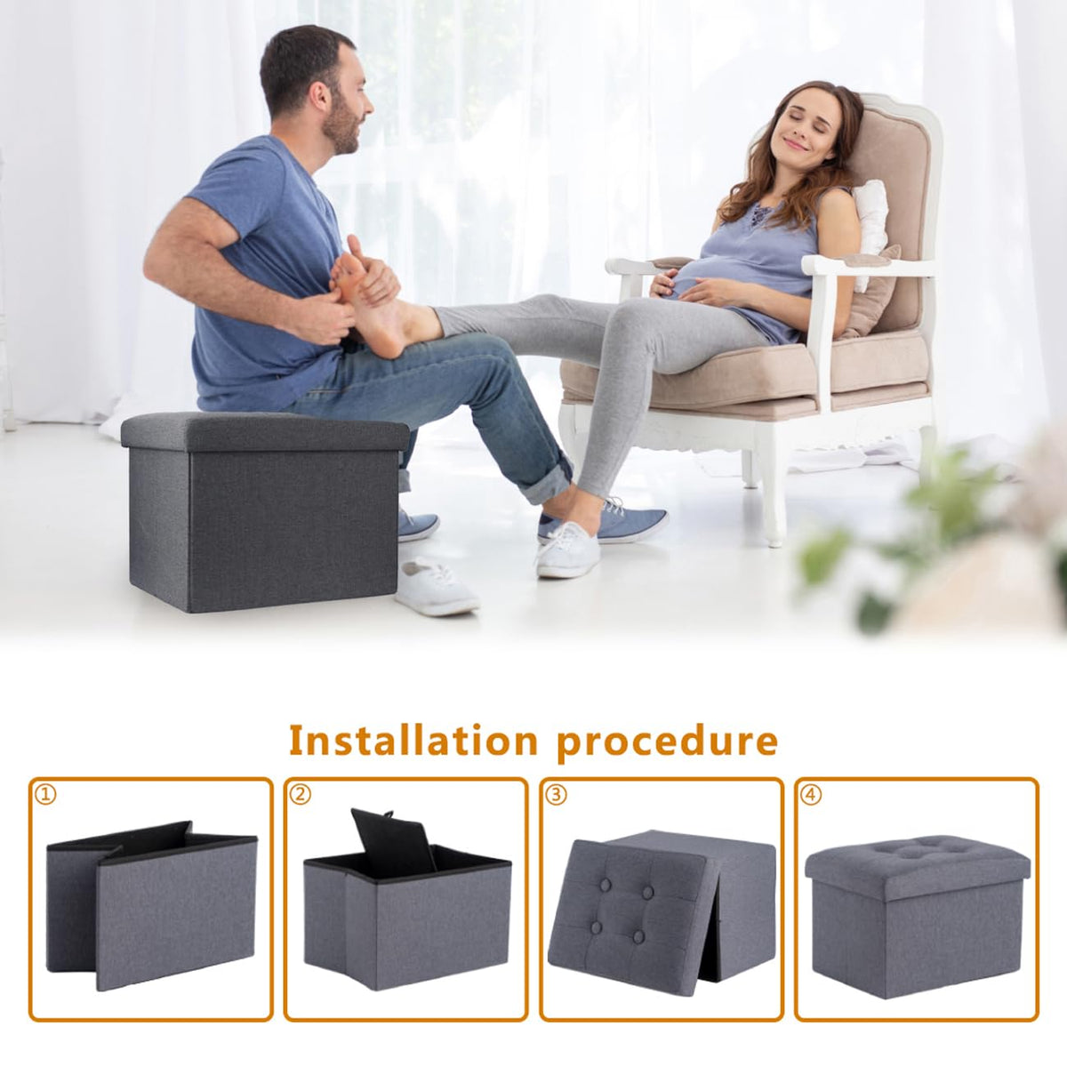 Grey ALASDO storage ottoman, 13"D x 17"W x 13"H, image 7