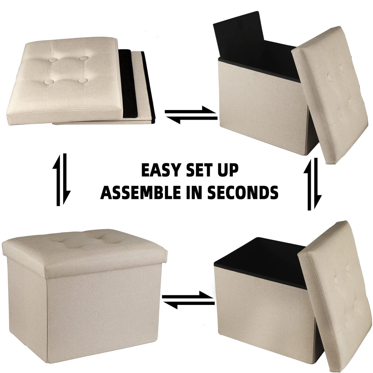 Beige ALASDO storage ottoman, 13"D x 17"W x 13"H, image 5