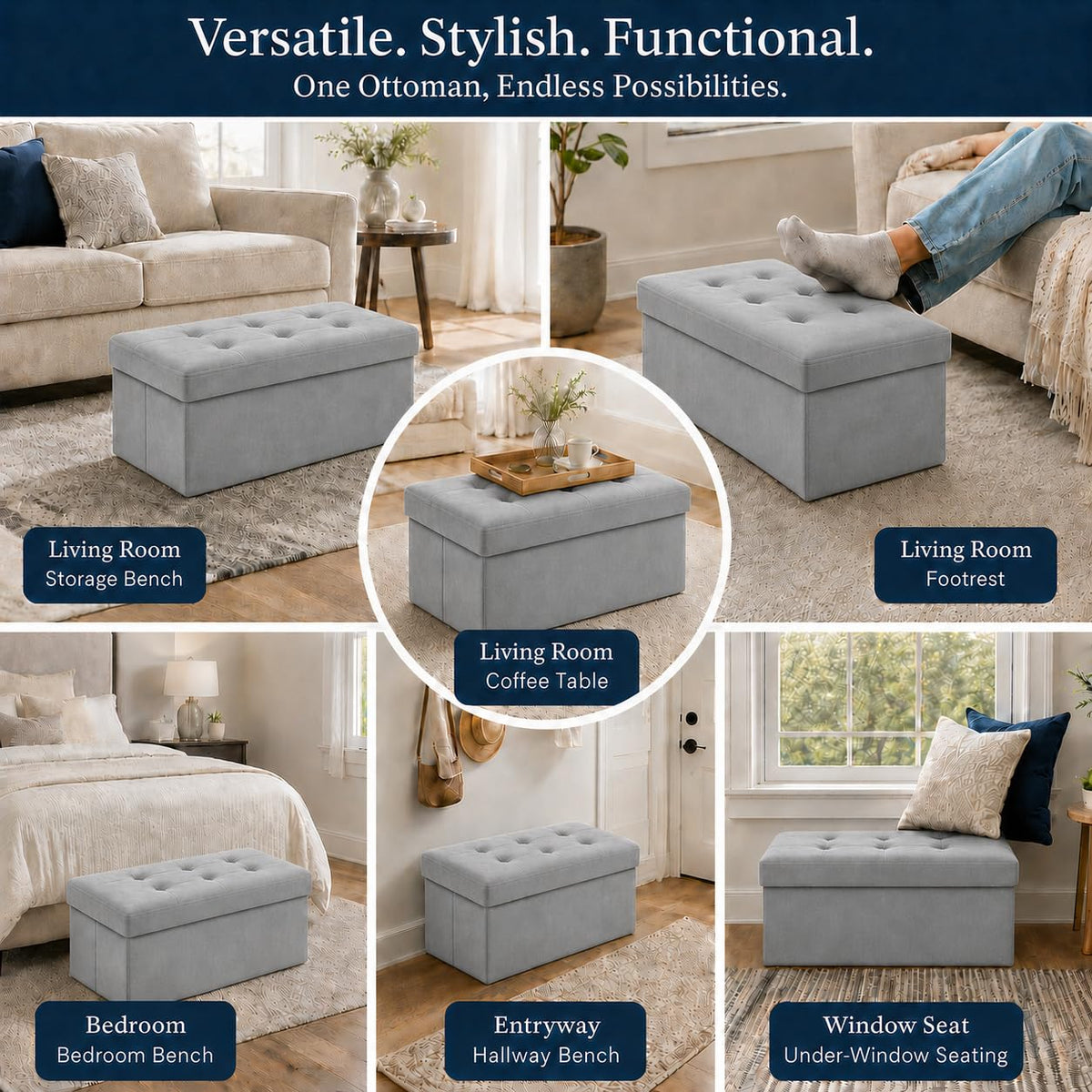 Dark Gray Velvet ALASDO storage ottoman, 15"D x 30"W x 15"H, image 7