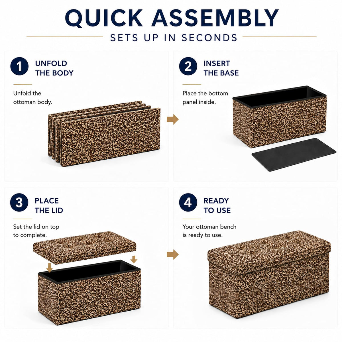 Leopard Print Leather ALASDO storage ottoman, 30"D x 15"W x 15"H, image 5
