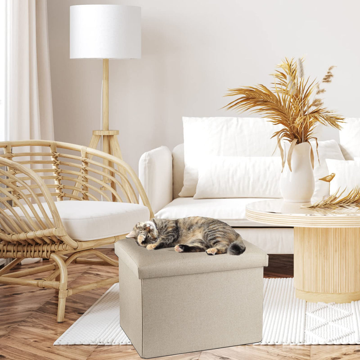 Beige ALASDO storage ottoman, 13"D x 17"W x 13"H, image 8