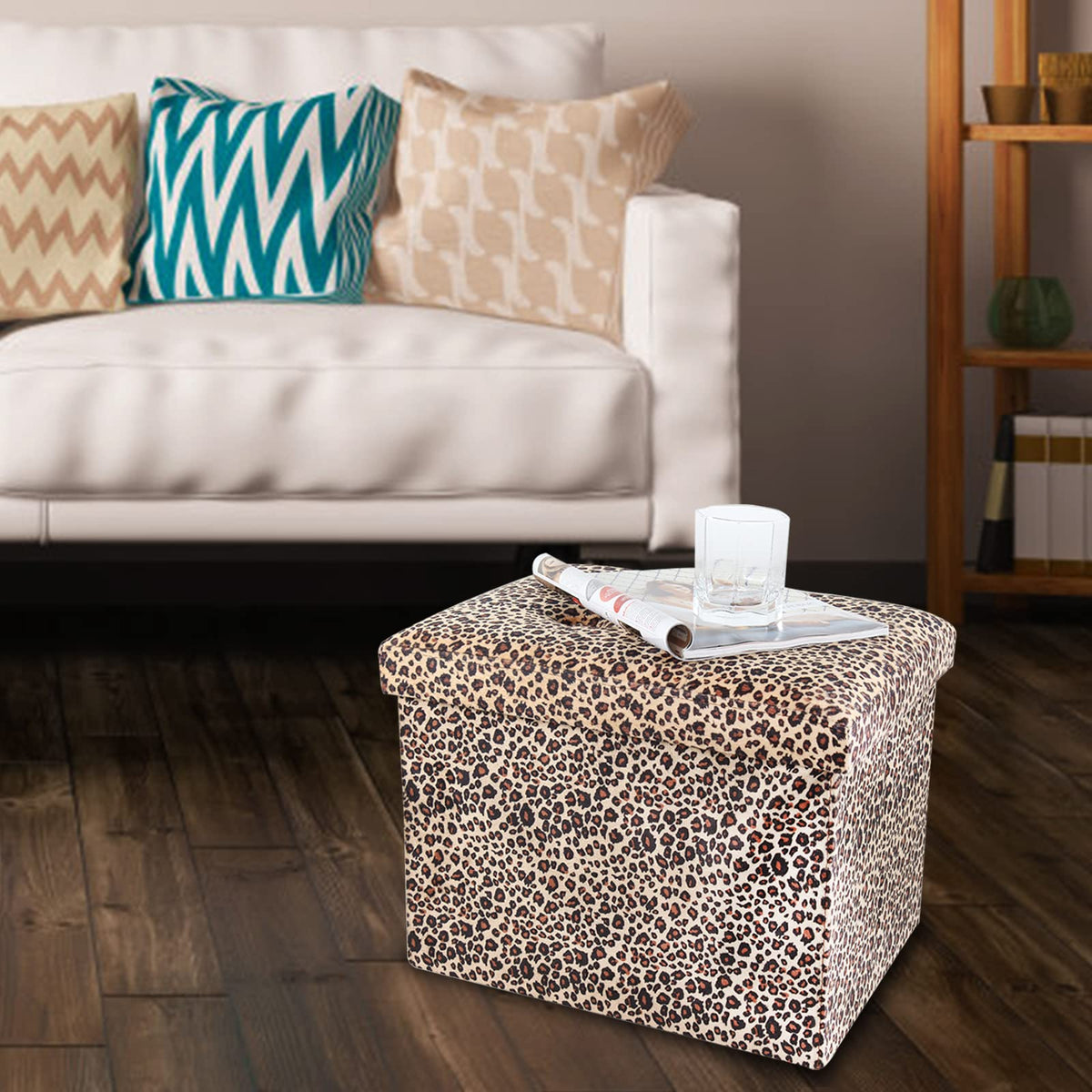 Leopard Print ALASDO storage ottoman, 13"D x 17"W x 13"H, image 8