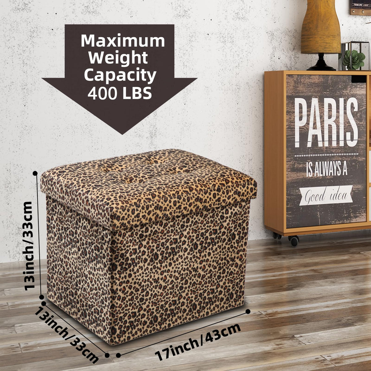 Leopard Print ALASDO storage ottoman, 13"D x 17"W x 13"H, image 4