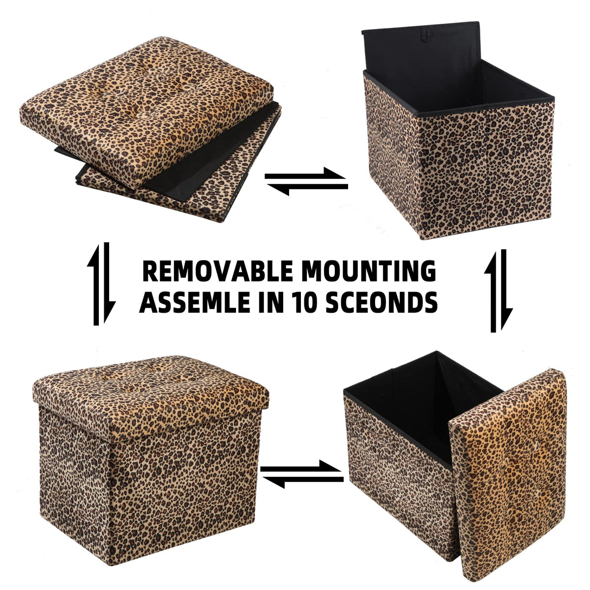 Leopard Print ALASDO storage ottoman, 13"D x 17"W x 13"H, image 7