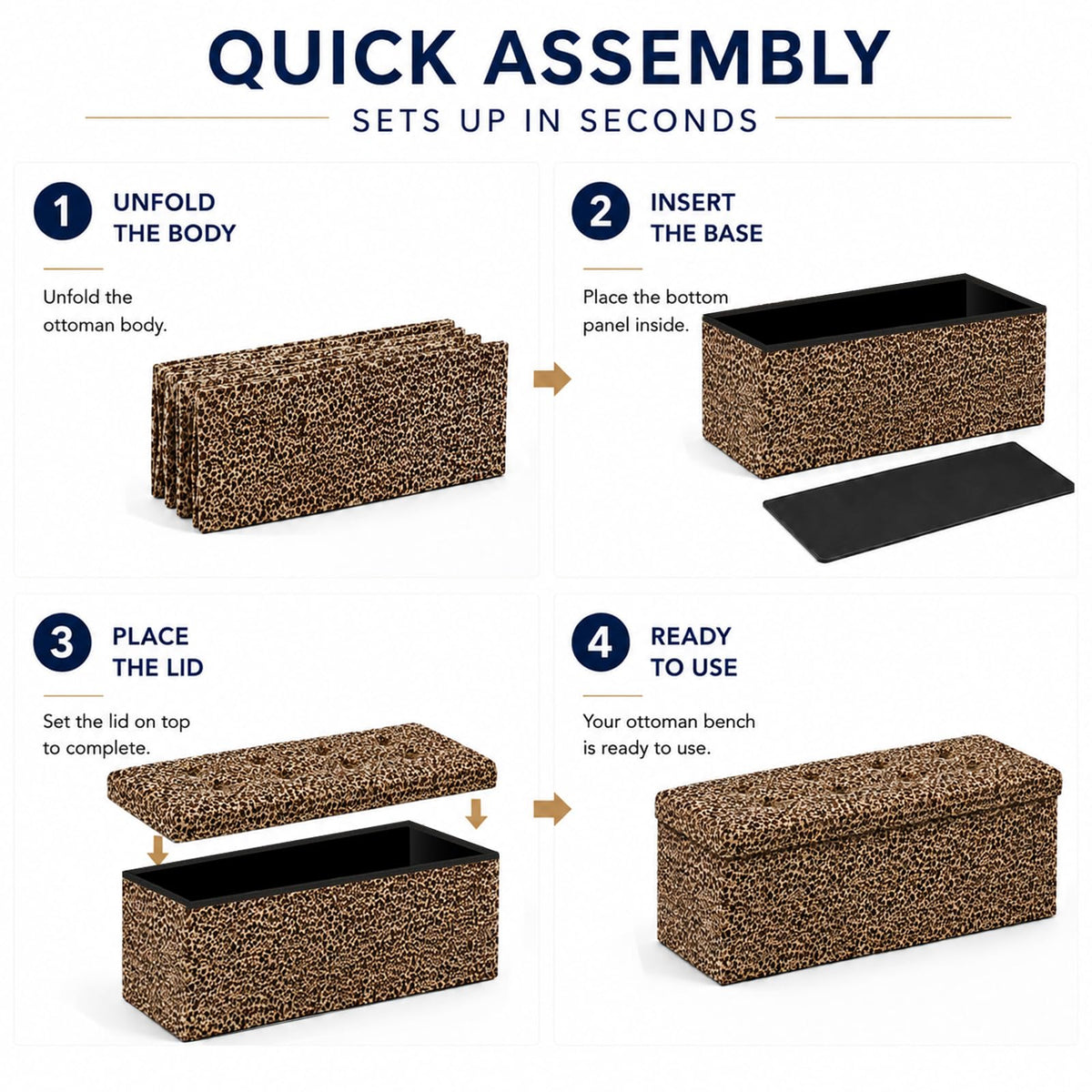 Leopard Print Leather ALASDO storage ottoman, 43"D x 15"W x 15"H, image 5