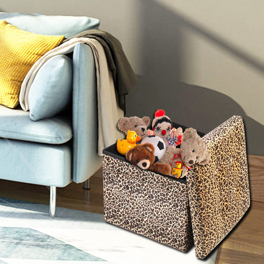 Leopard Print ALASDO storage ottoman, 13"D x 17"W x 13"H, image 3