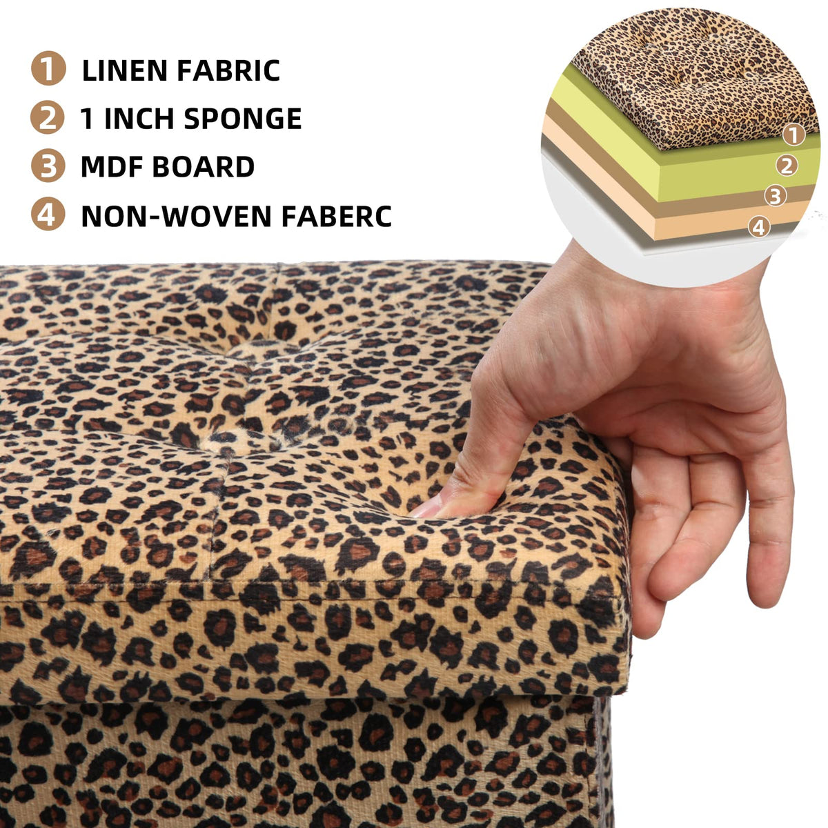 Leopard Print ALASDO storage ottoman, 13"D x 17"W x 13"H, image 5