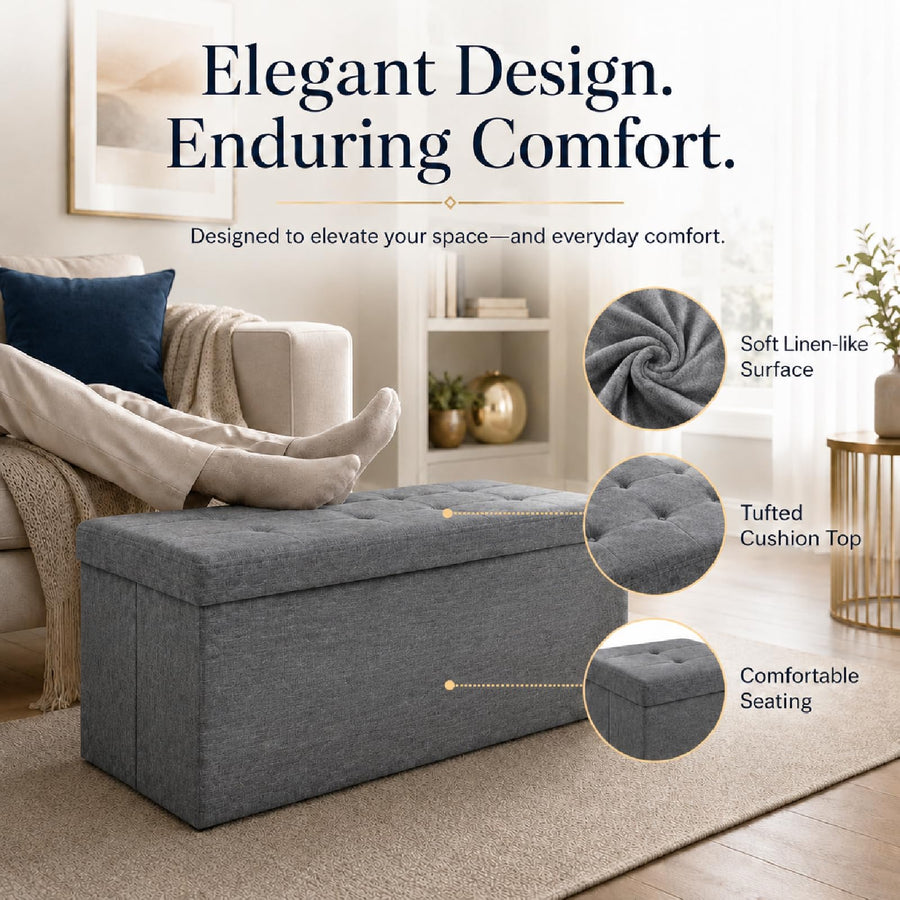 Grey Leather ALASDO storage ottoman, 30"D x 15"W x 15"H, image 3