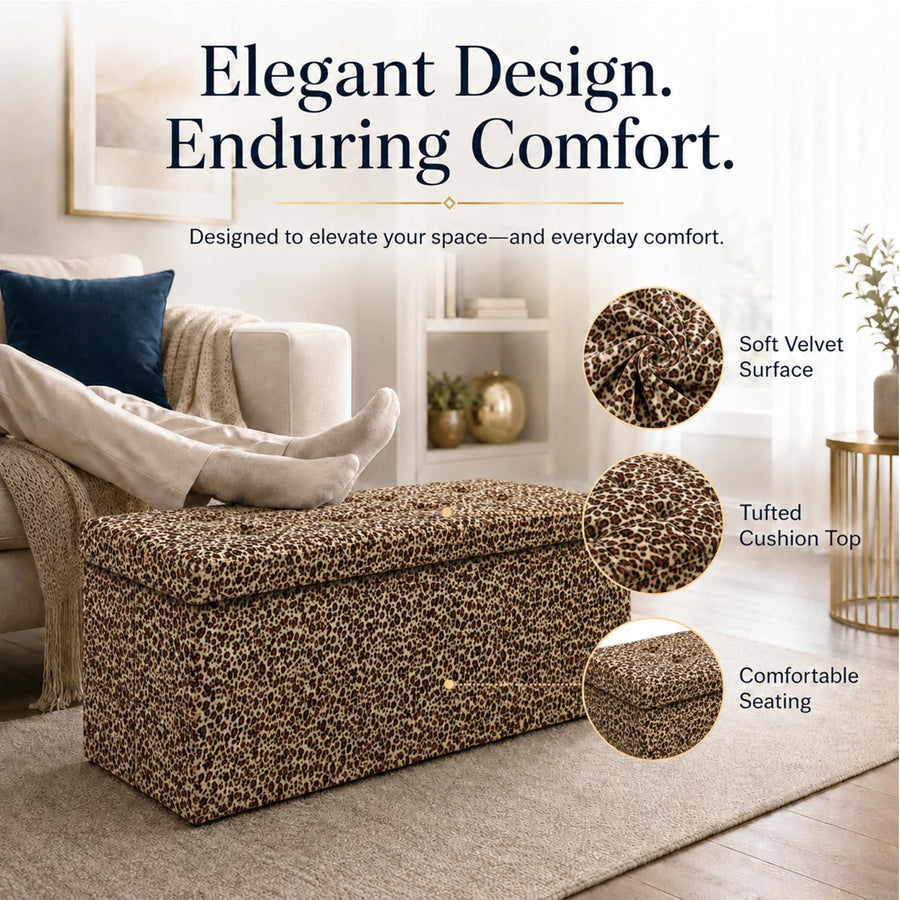Leopard Print Leather ALASDO storage ottoman, 43"D x 15"W x 15"H, image 3