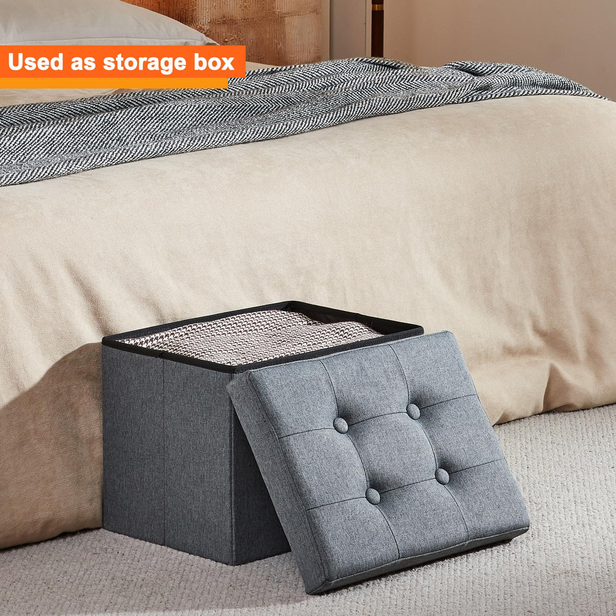 Grey ALASDO storage ottoman, 13"D x 17"W x 13"H, image 3